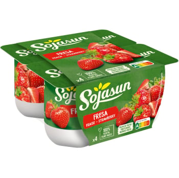 Especialidad de soja fermentada con fresa Sojasun pack de 4 unidades de 100 g. 4 x 100 g