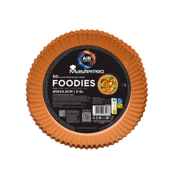 Set 50 Moldes de Papel para Freidora de Aire Redondo 16x4,5 cm MASTERPRO Foodies