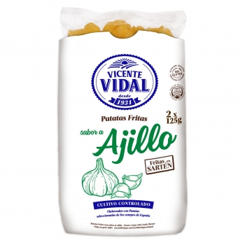 Patatas fritas sabor ajillo Vicente Vidal sin gluten pack de 2 unidades de 125 g.