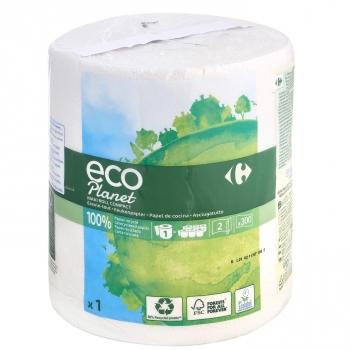 Papel de cocina 2 capas maxi ecológico Carrefour Eco Planet 1 rollo.