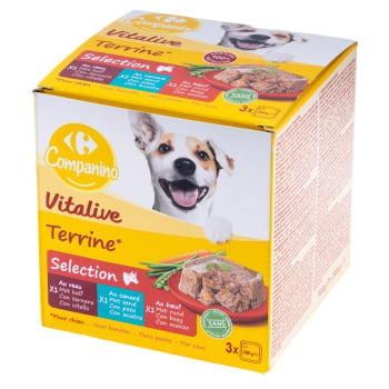 Comida húmeda tarrina para perro Carrefour Companino pack de 3 unidades de 300 g