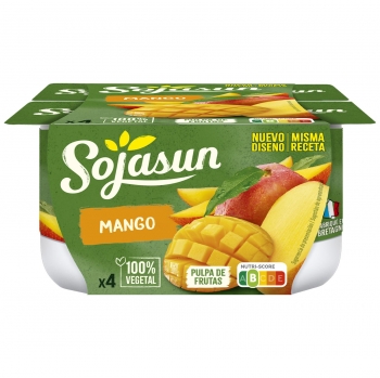Preparado de soja con mango Sojasun sin gluten sin lactosa pack de 4 unidades de 100 g.