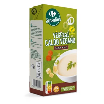 Caldo vegetal sabor pollo con aceite de oliva virgen extra Sensation Carrefour sin gluten brik 1 l.