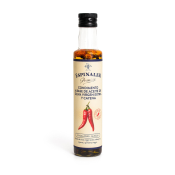 Condimento de aceite de oliva virgen extra y cayena Espinaler 250 ml.