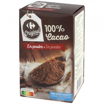 Cacao en polvo 100% sin azúcar añadido Original Carrefour 250 g.