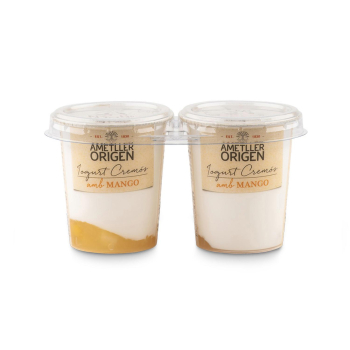 Yogur bicapa de mango Ametller Origen pack de 2 unidades de 125 g. 2 x 125 g