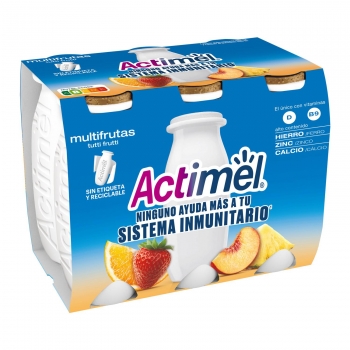 Leche fermentada líquida multifrutas Danone - Actimel pack de 6 unidades de 100 g.