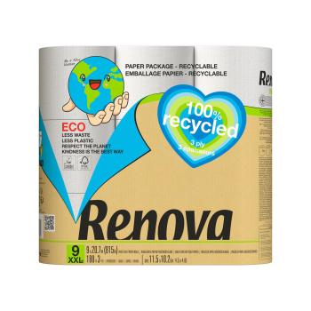Papel higiénico Renova 100% reciclado ecológico 3 capas 9 rollos