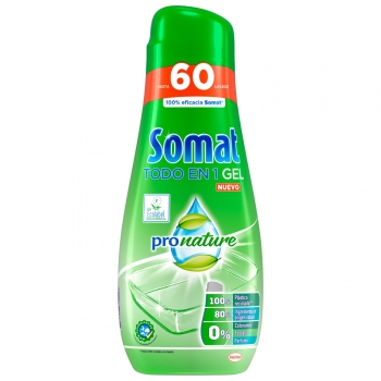 Gel lavavajillas todo en 1 verde ecológico Somat 60 lavados.