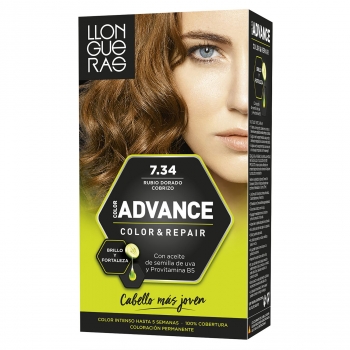 Tinte de cabello permanente tono 7.34 rubio dorado cobrizo Llongueras Color Advance 1 ud.