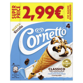 Helado de nata clásico Cornetto 4 uds.