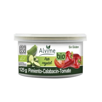 Paté vegetal pimiento, calabacín y tomate ecológico Alvime sin gluten 125 g.