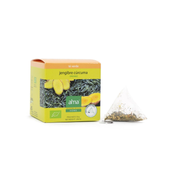 Infusión de té verde con jengibre y cúrcuma en pirámides ecológica Alma Home 15 ud.