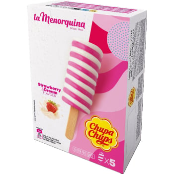 Helado de agua con sabor fresa y crema Chupa Chus La Menorquina sin gluten 5 ud.