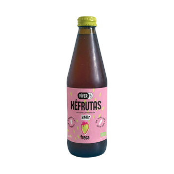 Bebida fermentada con probióticos kefrutas sabor fresa ecológica Víver sin gluten y sin lactosa 330 ml.