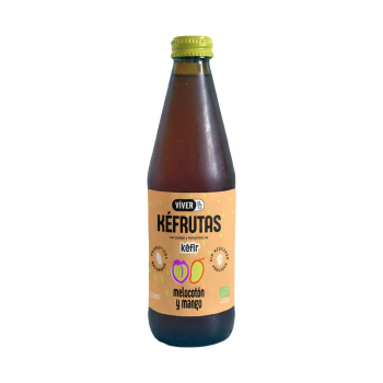 Bebida fermentada con probióticos kefrutas sabor melocotón y mango ecológica Víver sin gluten y sin lactosa 330 ml.