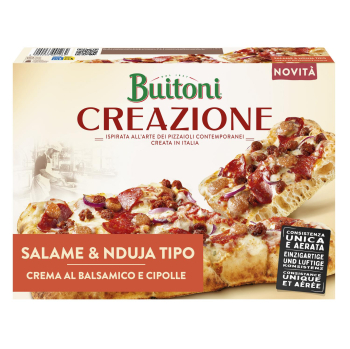 Pizza con salami, carne nduja y queso Creazione Buitoni 430 g.