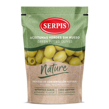Aceitunas verdes sin hueso nature Serpis sin lactosa 75 g.