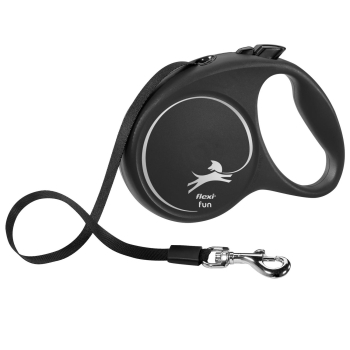 Correa cinta retráctil para perros máximo 25 kg, Talla M, 5M, Flexi Fun, Negro