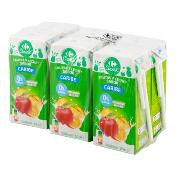 Zumo de frutas y leche Carrefour Classic sabor caribe pack de 6 briks de 20 cl.