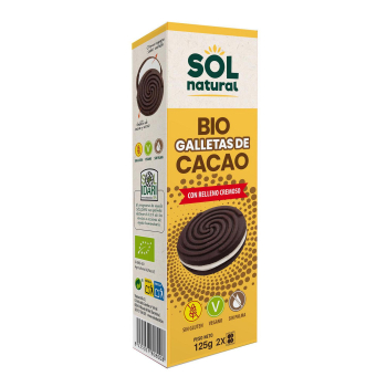 Galletas de cacao rellenas de crema ecológicas Sol Natural sin gluten 125 g.