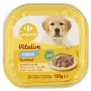 Comida húmeda de pollo y leche para perro junior Carrefour Vitalive 150 g