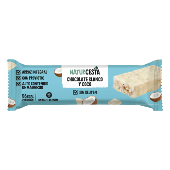 Barrita de arroz integral con chocolate blanco Naturcesta sin gluten 18 g.