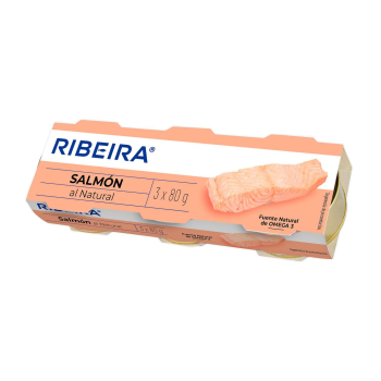 Salmón al natural Ribeira pack de 3 latas de 50 g. 3 x 50 g