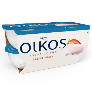 Yogur griego sabor fresa Danone Oikos sin gluten pack de 4 unidades de 110 g.