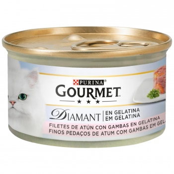 Comida húmeda atún con gambas en gelatina para gato adulto Purina Gourmet Diamant 85 g