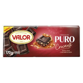 Chocolate puro con avellanas y caramelo Valor sin gluten 170 g.