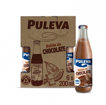 Batido de chocolate Puleva sin gluten pack de 6 botellas de 200 ml.