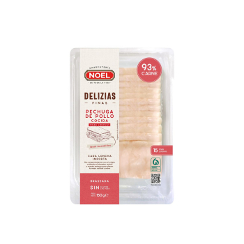 Pechuga de pollo cocida en lonchas Noel sin gluten y sin lactosa 150 g.