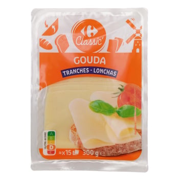 Queso gouda tierno en lonchas Carrefour Classic 300 g.