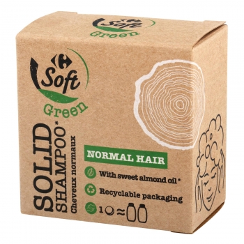 Champú sólido con aceite de almendra dulce para cabellos normales Carrefour Soft Green 75 g.