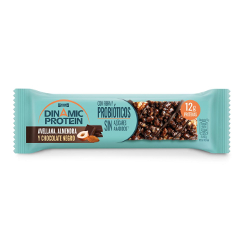 Barrita alta en proteínas de chocolate negro, avellanas y almendras Dinamic Protein 50 g.