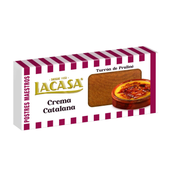Turrón de praliné de crema catalana Lacasa Postres Maestros 225 g.