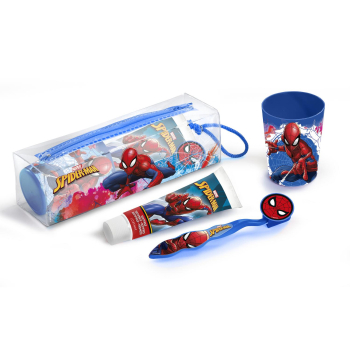 Neceser Spiderman: cepillo de dientes 1 ud, dentífrico 75 ml y vaso 1 ud.