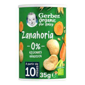 Snack puffs zanahoria ecológico desde 10 meses Organic For Baby Gerber sin azúcar añadido 35 g.