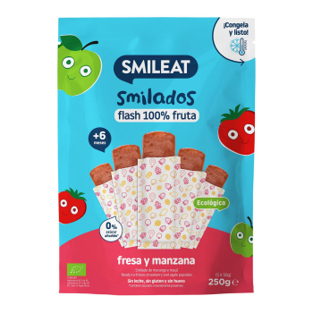 Flash de fresa y manzana 100% fruta para congelar ecológico Smileat sin gluten pack 5 unidades de 50 g. 5 x 50 g
