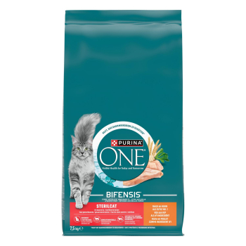Pienso esterilizado de pollo para gatos Purina One Bifensis 7,5 kg.