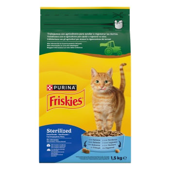 Pienso esterilizado de salmón y verduras para gato Purina Friskies 1,5 kg.