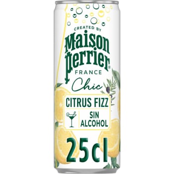 Bebida con gas saborizada Chic Citrus Fizz Maison Perrier sabor limón y hierbas lata 25 cl.