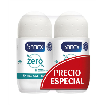 Desodorante roll-on zero% extra control Sanex pack 2 unidades 50 ml. 2 x 50 ml