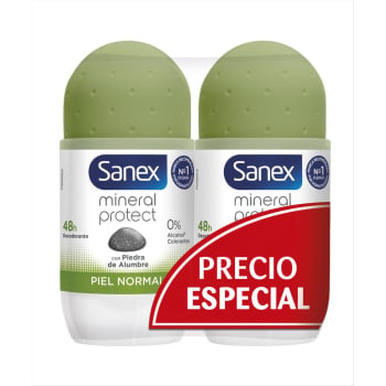 Desodorante roll-on mineral protect Sanex pack de 2 unidades de 50 ml. 2 x 50 ml