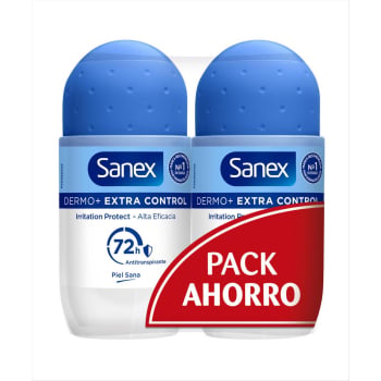 Desodorante roll-on dermo extra control Sanex pack 2 unidades 50 ml.