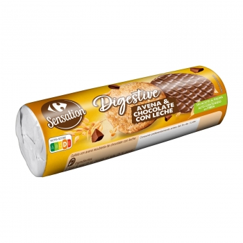 Galletas de avena y chocolate Digestive Carrefour Sensation sin aceite de palma 300 g.