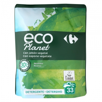 Detergente liquido con jabón vegetal recambio Eco Planet Carrefour 33 lavados.