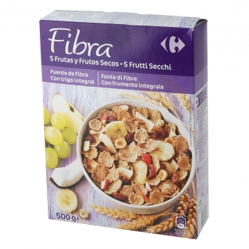 Cereales de frutas y frutos secos Fibra Carrefour 500 g.
