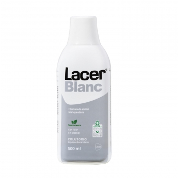 Colutorio diario fórmula de acción blanqueadora con flúor sin alcohol sabor menta Lacer Blanc 500 ml.